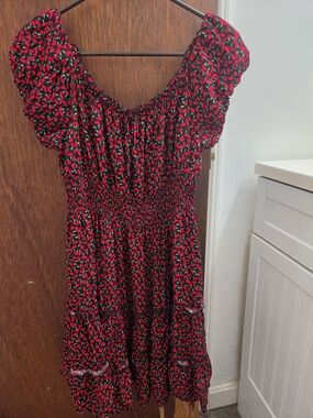 Girls' Red Floral Smocked Dress
